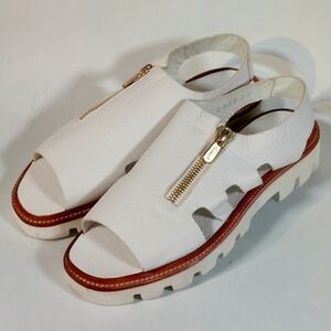 Rocco P white leather hand-made unisex zip sandals, IT41, NWT